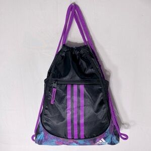 Adidas Black and Purple Drawstring Bag Backpack